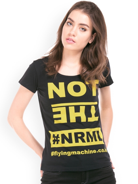 

Flying Machine Women Black Printed Round Neck T-shirt