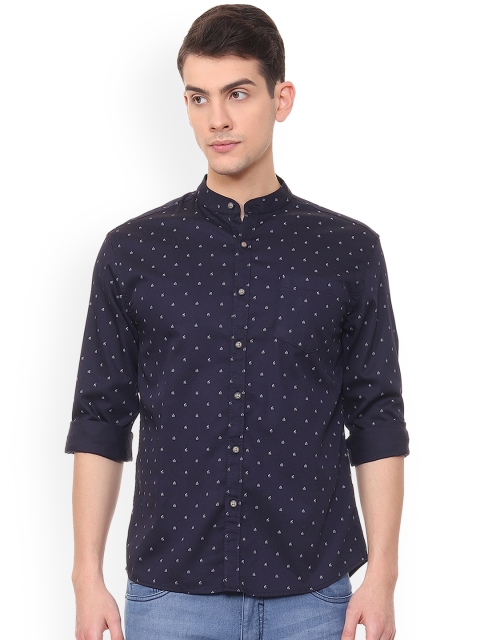 

People Men Navy Blue Regular Fit Printed Casual Shirt