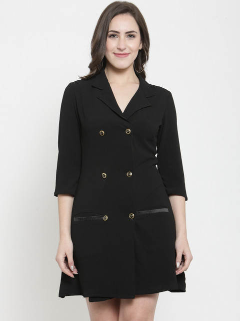 

Magnetic Designs Women Black Solid Double-Breasted Shirt Dress