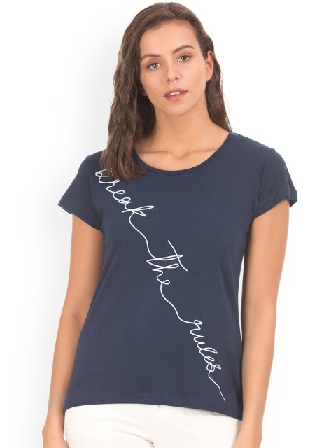 

Flying Machine Women Navy Blue Printed Round Neck T-shirt