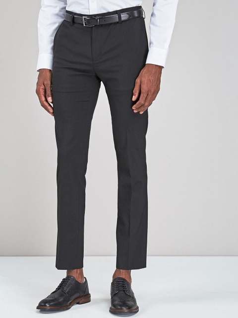 

next Men Black Skinny Fit Solid Formal Trousers