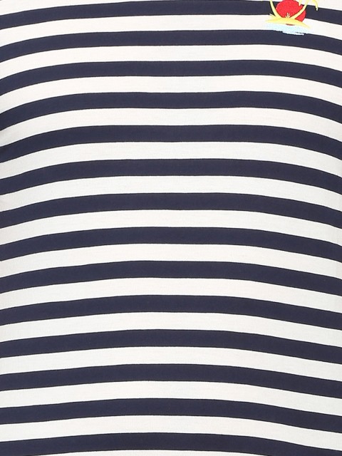 

People Men Navy Blue & White Striped Round Neck T-shirt