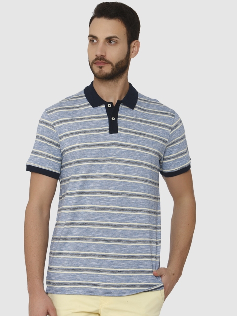 

SELECTED Men White Striped Polo Collar T-shirt