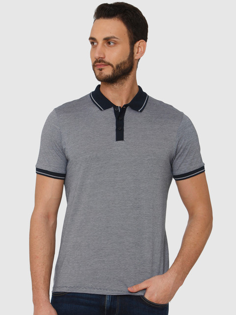 

SELECTED Men Blue Solid Polo Collar T-shirt