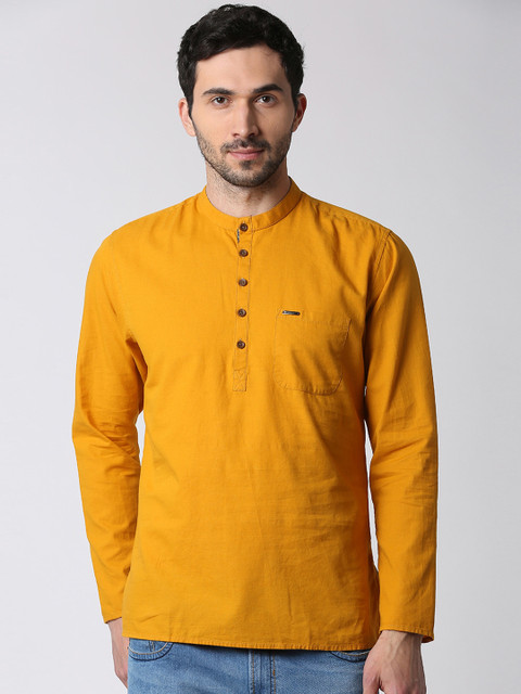 

Peter England Men Yellow Solid Straight Kurta