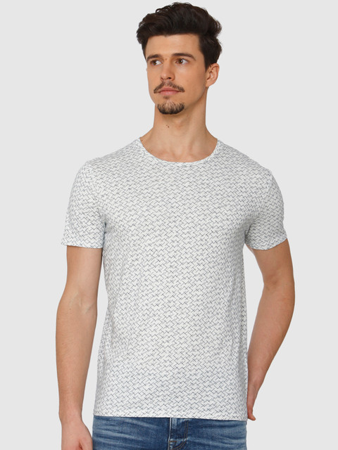 

SELECTED Men White Printed Round Neck T-shirt