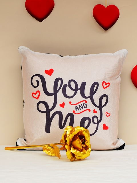 

Archies Love Gifts Beige Printed Cushion & 24K Golden Rose Set
