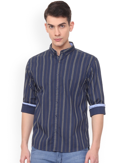 

People Men Blue Regular Fit Striped Casual Shirt