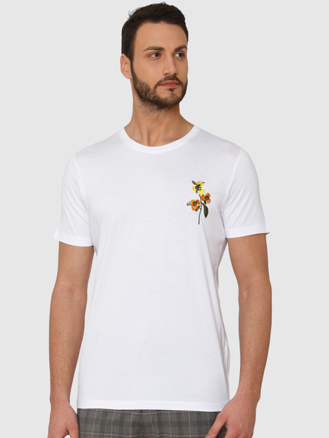

SELECTED Men White Printed Round Neck T-shirt