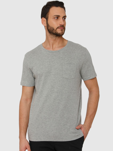 

SELECTED Men Grey Solid Round Neck T-shirt