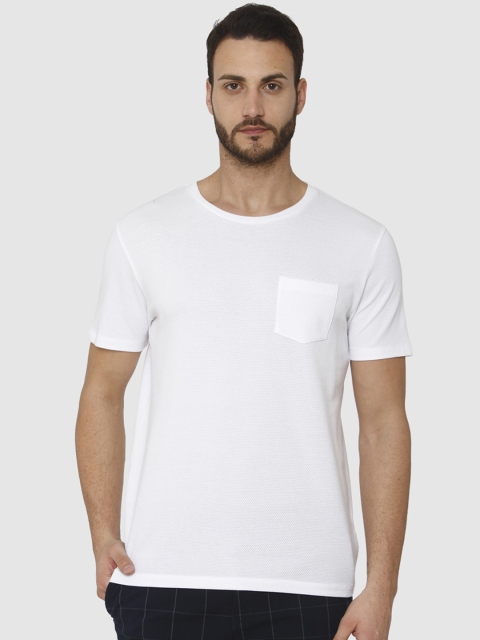 

SELECTED Men White Solid Round Neck T-shirt