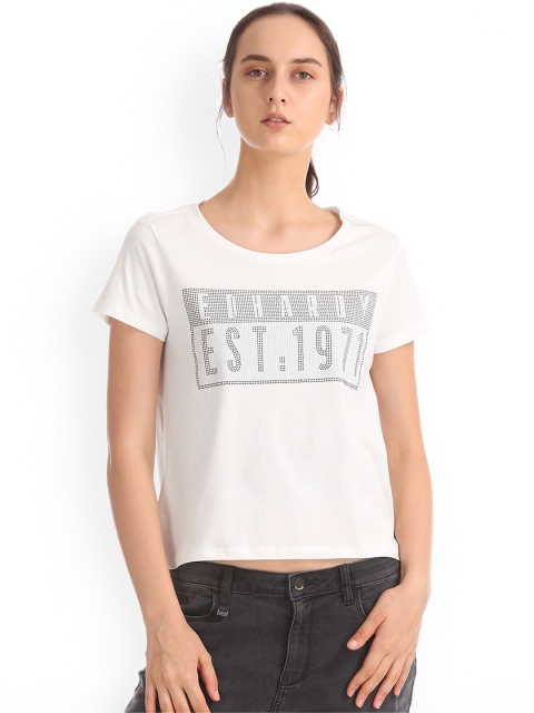 

Ed Hardy Women White Solid Round Neck Pure Cotton T-shirt