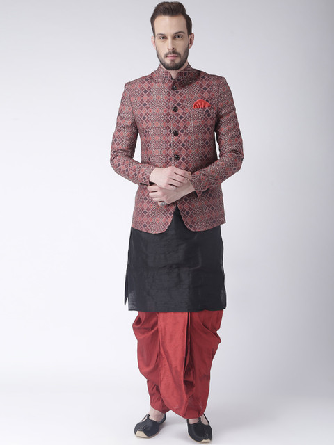 

Hangup Men Multicoloured Printed Blazer with Dhoti Pants & Kurta, Multi