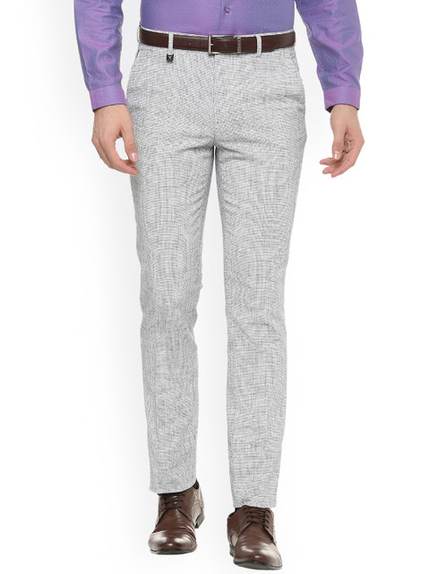 

V Dot Men Grey Slim Fit Self Design Formal Trousers