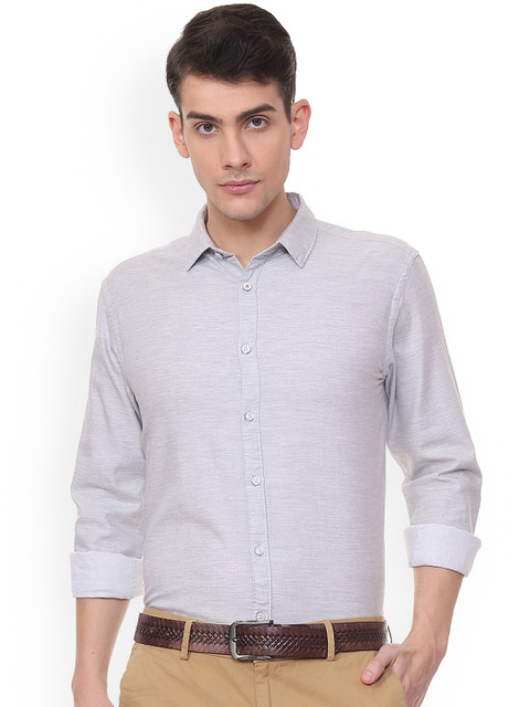 

People Men Grey Regular Fit Self Design Casual Shirt