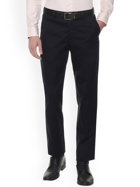 Louis Philippe Men Navy Blue Regular Fit Solid Formal Trousers