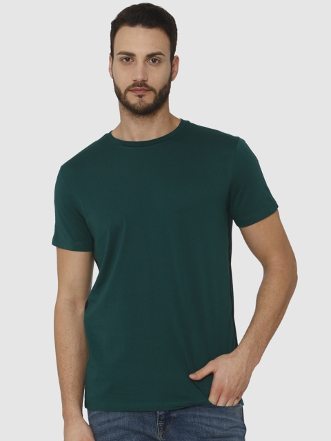 

SELECTED Men Green Solid Round Neck T-shirt
