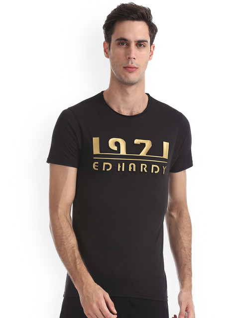 

Ed Hardy Men Black Printed Round Neck T-shirt