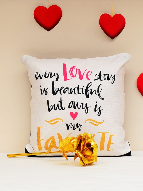 

Archies Love Gifts White Printed Cushion & 24K Golden Rose Set