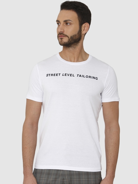 

SELECTED Men White Solid Round Neck T-shirt