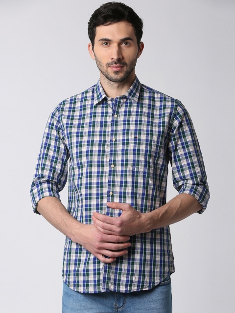 

Peter England Casuals Men Blue & Green Slim Fit Checked Casual Shirt