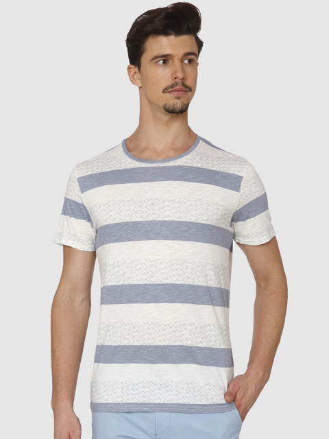 

SELECTED Men White & Purple Striped Round Neck T-shirt
