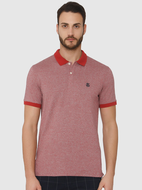 

SELECTED Men Red Self Design Polo Collar T-shirt