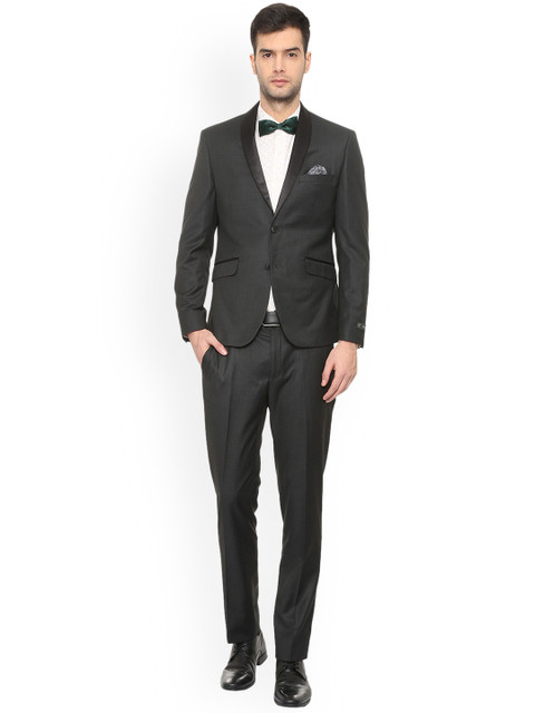 

V Dot Men Black Checked Slim Fit Two-Piece Party Suit