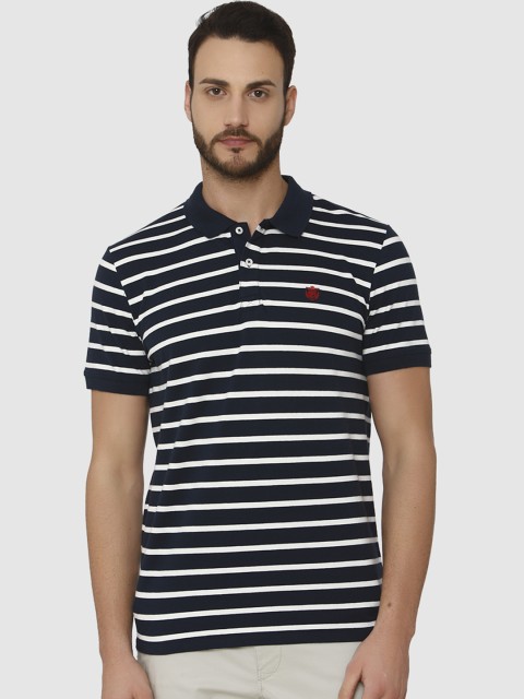 

SELECTED Men Navy Blue Striped Polo Collar T-shirt