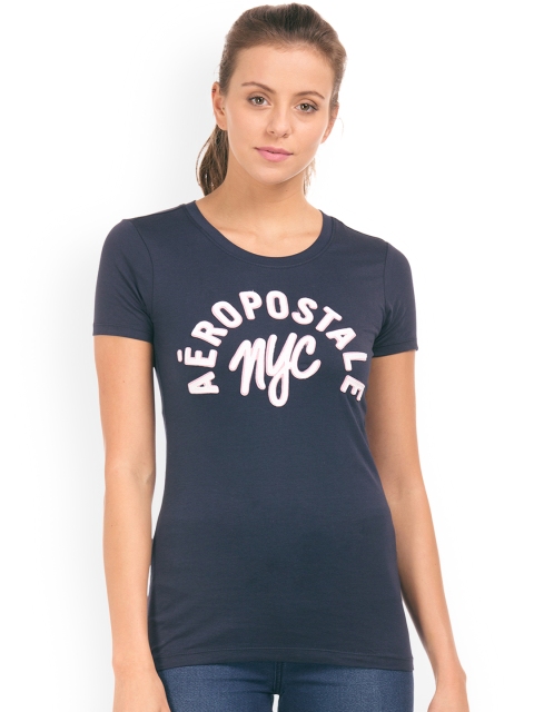 

Aeropostale Women Blue Printed Round Neck T-shirt