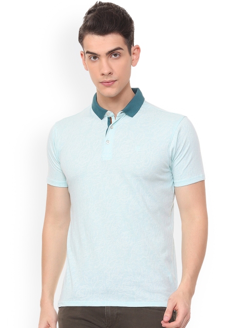

V Dot Men Blue Self Design Polo Collar T-shirt