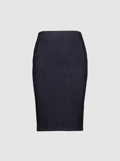 

next Women Navy Blue Solid Denim Pencil Skirt