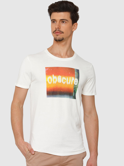 

SELECTED Men White Printed Round Neck T-shirt
