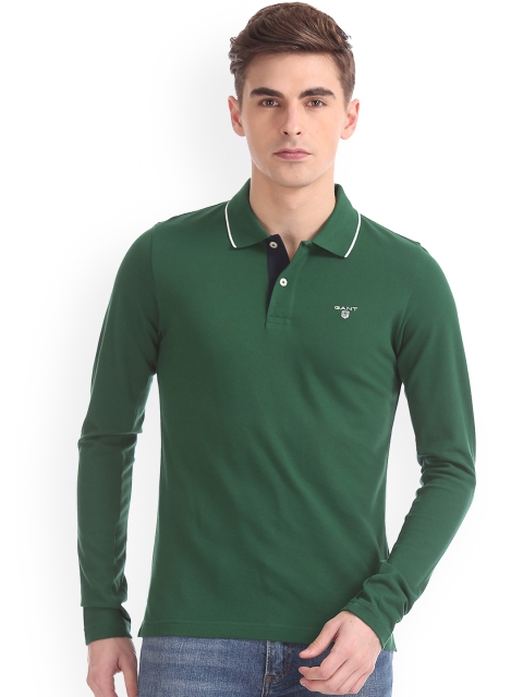 

GANT Men Green Solid Polo Collar Pure Cotton T-shirt