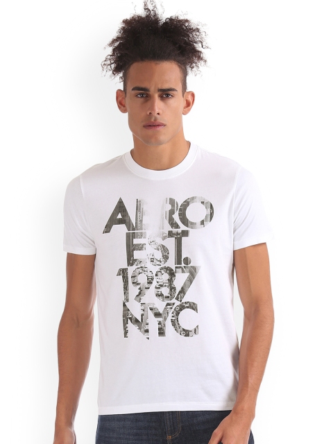 

Aeropostale Men White Printed Round Neck Pure Cotton T-shirt