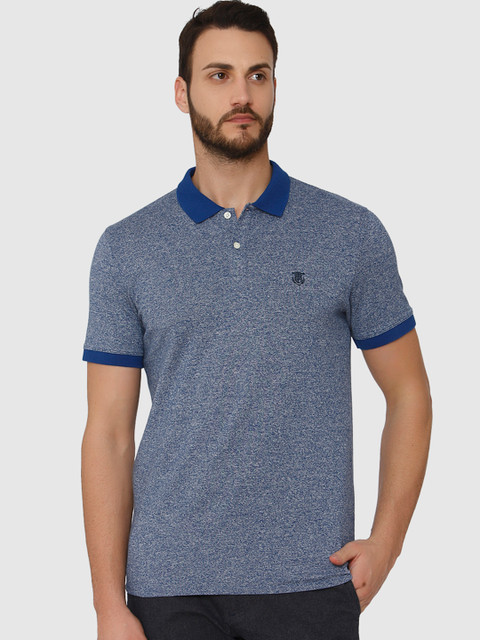 

SELECTED Men Blue Self Design Polo Collar T-shirt