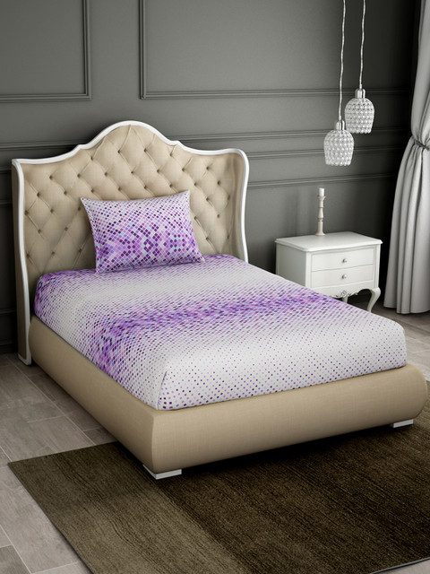 

SPACES Purple & White Geometric Flat 144 TC Cotton 1 Single Bedsheet with 1 Pillow Cover