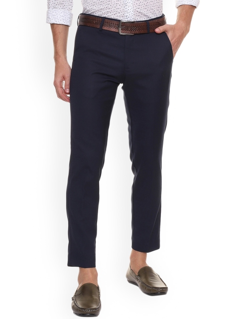 

Allen Solly Men Navy Blue Slim Fit Cropped Solid Regular Trousers