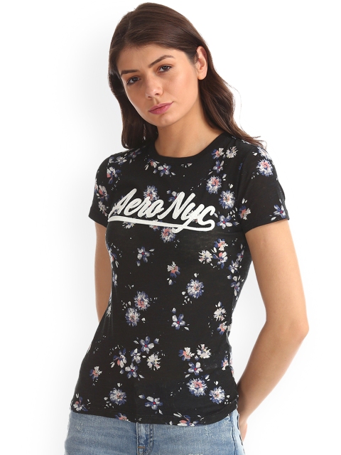 

Aeropostale Women Black Printed Round Neck T-shirt