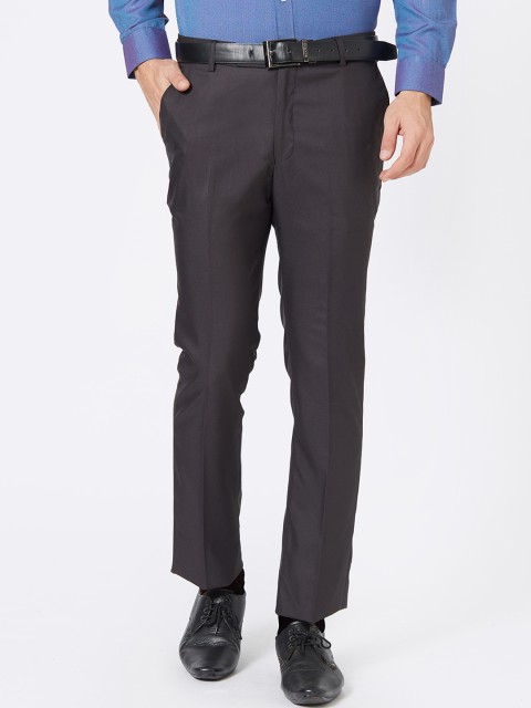 

Solemio Men Charcoal Grey Slim Fit Solid Formal Trousers