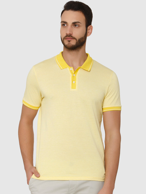 

SELECTED Men Yellow Solid Polo Collar T-shirt