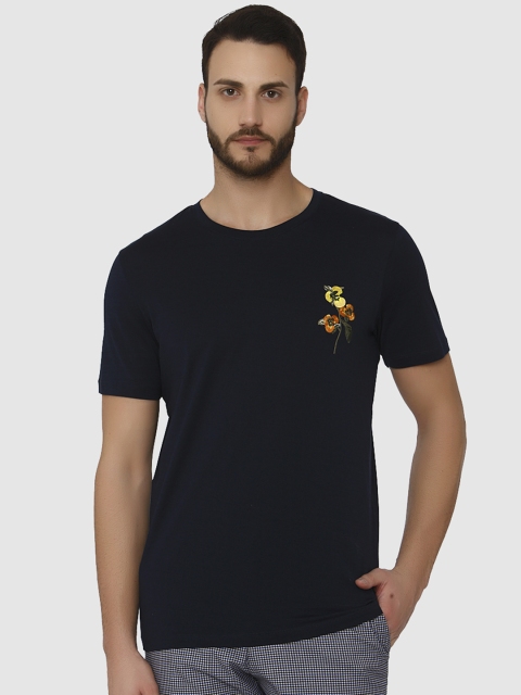 

SELECTED Men Navy Blue Printed Round Neck T-shirt