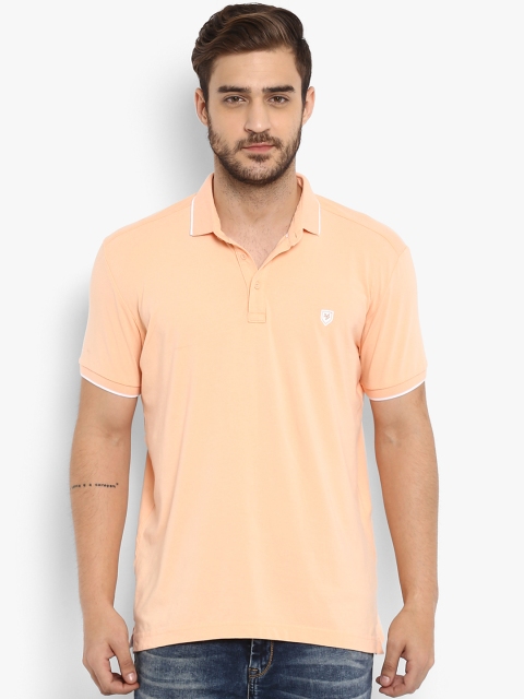 

Mufti Men Peach-Coloured Solid Polo Collar T-shirt