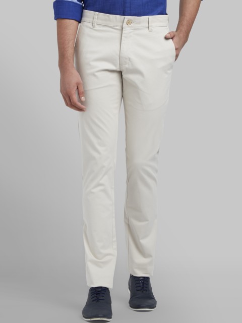 

Parx Men Cream-Coloured Tapered Fit Solid Regular Trousers
