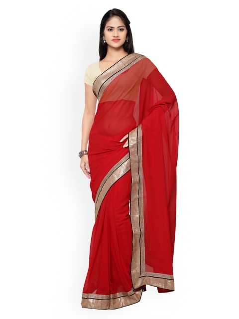 

Silk Bazar Red Printed Poly Chiffon Saree
