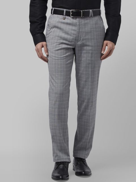

Park Avenue Men Grey Regular Fit Checked Formal Trousers