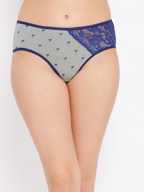 

Clovia Women Grey & Blue Printed Hipster Briefs PN2885P01XL