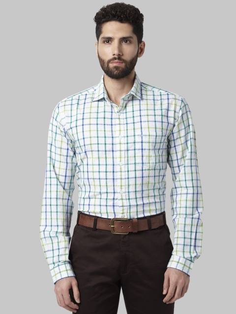 

Park Avenue Men Green & White Slim Fit Checked Formal Shirt