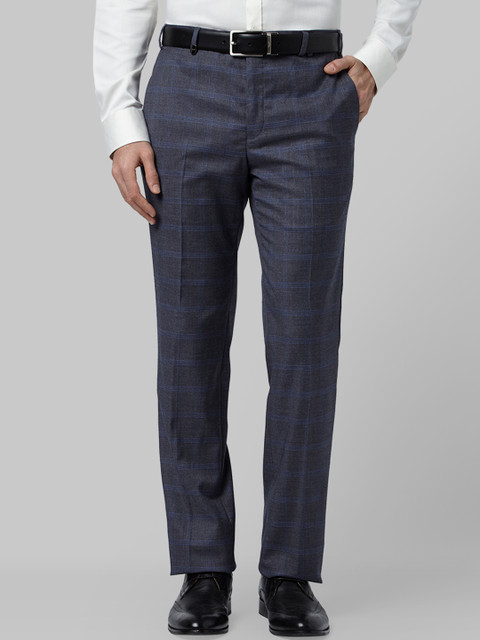 

Park Avenue Men Grey Slim Fit Checked Formal Trousers