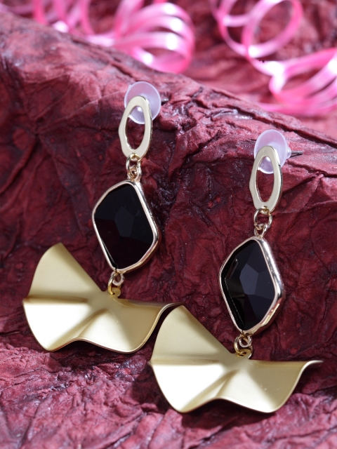 

SASSAFRAS Gold-Plated & Black Contemporary Drop Earrings